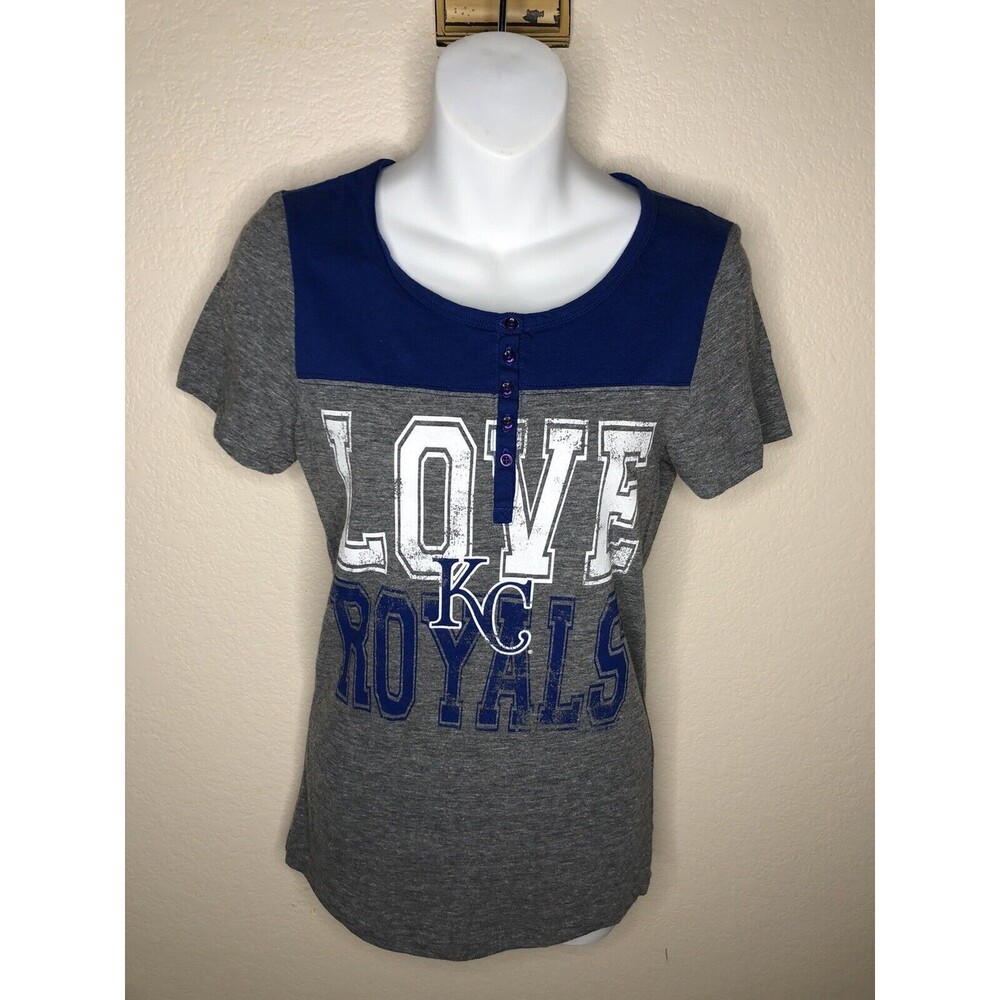 5th & Ocean MLB Love KC Kansas City Royals Tee Shirt Gray Blue HEnley Top sz M